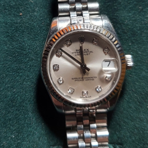 WOMEN'S DATEJUST DIAMOND DIAL FLUTED BEZEL 64160 WHITE GOLD stainless 31MM - Picture 2 of 2